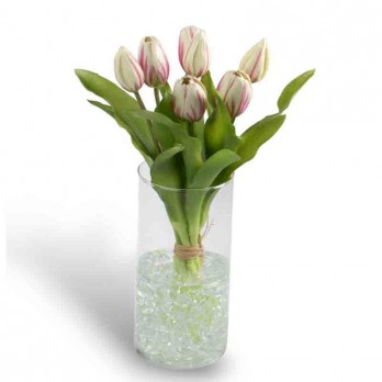mazzo di tulipani artificiali 5 pz bianco fucsiareal touch TI-15930061-54