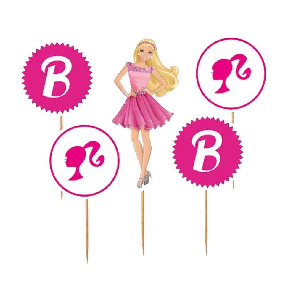 Set per Decorazione Torta Barbie con 5 Topper Picks e Candelina Numerale