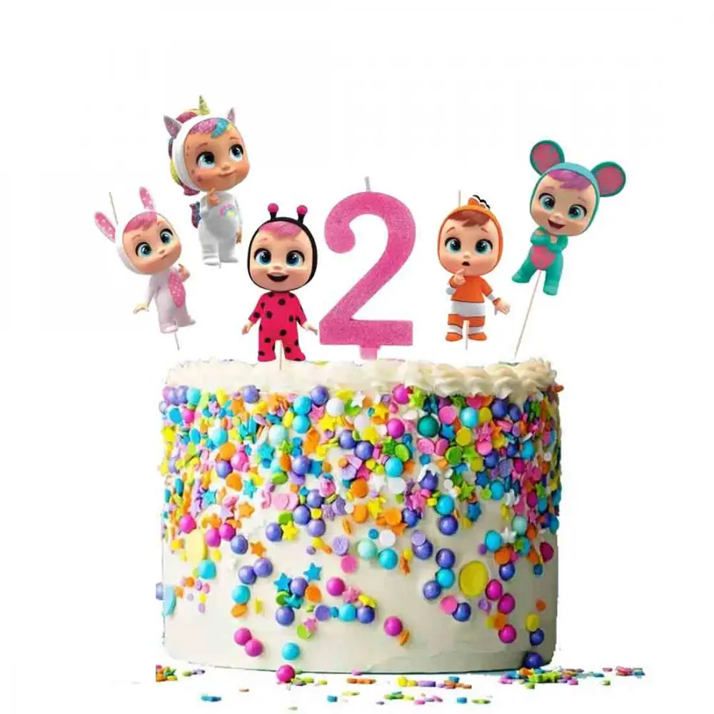 Set per Decorazione Torta Cry Babies con 5 Topper Picks e Candelina Numerale