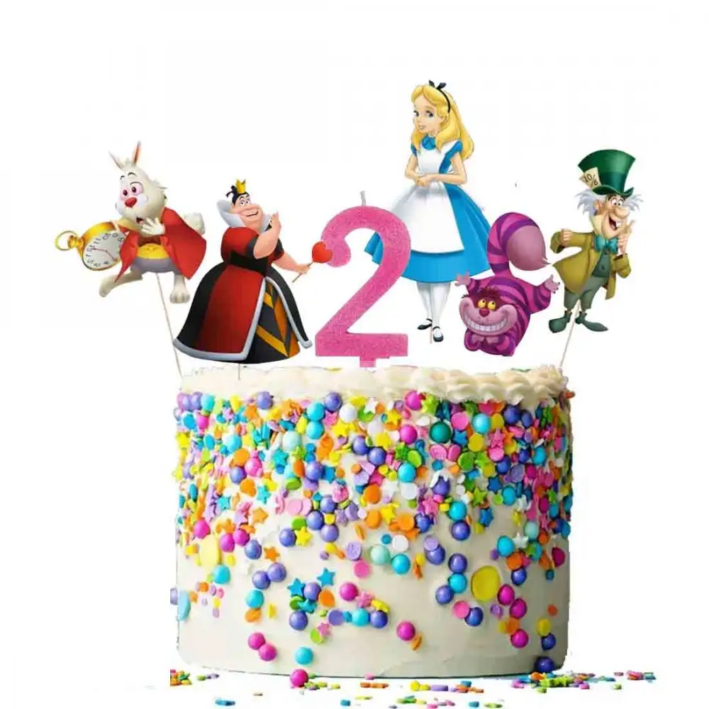 Set Decorazione Torta Alice nel paese delle meraviglie 5 Topper Candelina