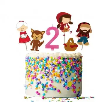 Set per Decorazione Torta Cappuccetto Rosso con 5 Topper Picks e Candelina Numerale