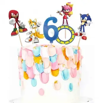 Set per Decorazione Torta Sonic con 5 Topper Picks e Candelina Numerale