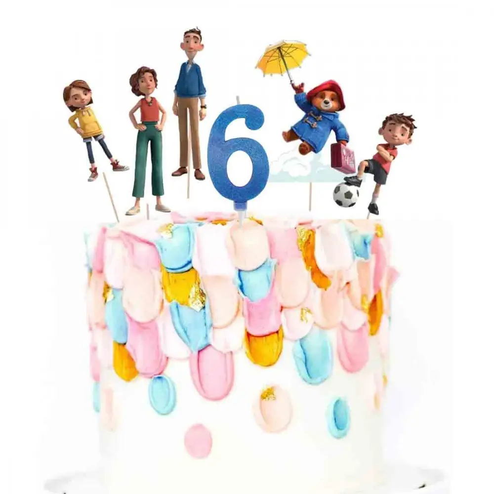 Set per Decorazione Torta Paddington con 5 Topper Picks e Candelina Numerale