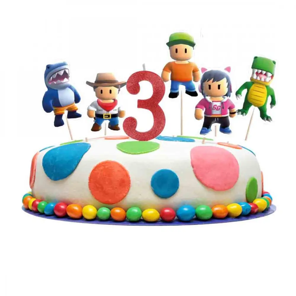 Set per Decorazione Torta Stumble Guys con 5 Topper Picks e Candelina Numerale