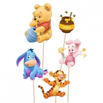Set per Decorazione Torta Winnie the pooh con 5 Topper Picks e Candelina Numerale