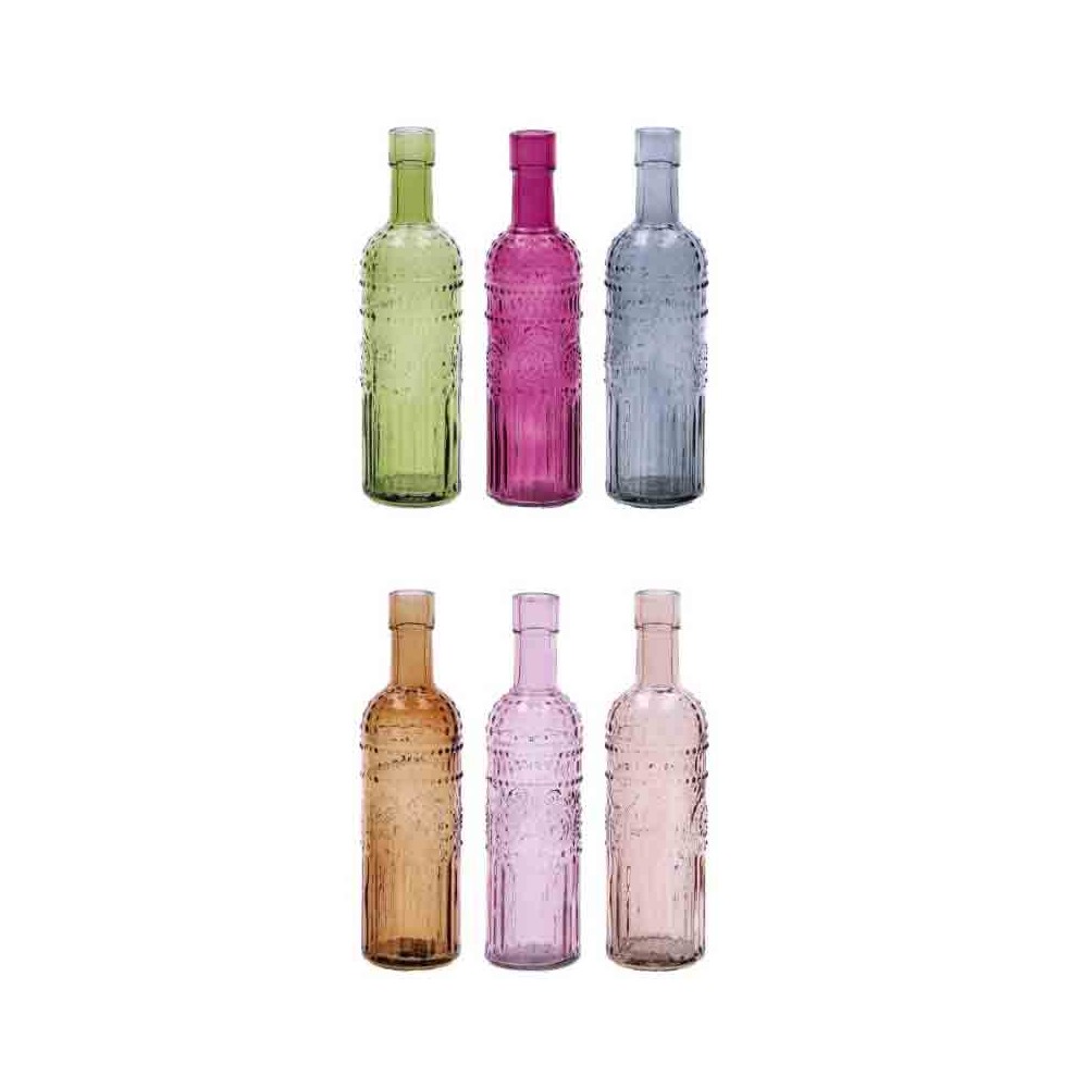 Bottiglia in vetro 6 colori assortiti e casuali dia 5,5 cm x 20 cm h S-80846
