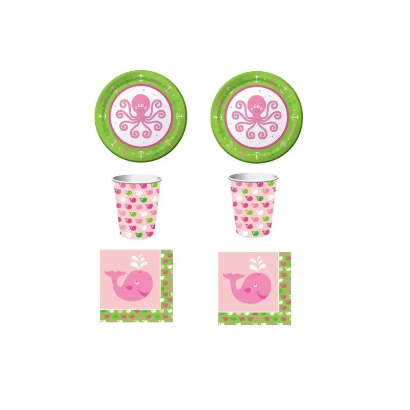 KIT N2 COORDINATO TAVOLA OCEAN PREPPY GIRL SET BAMBINA ANIMALETTI OCEANO