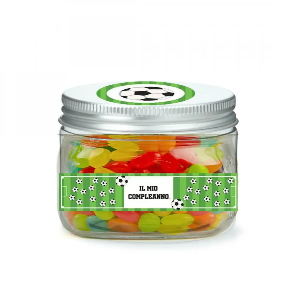 BARATTOLINI A TEMA CALCIO CON ADESIVI TONDI E JELLY BEANS - 10 PZ