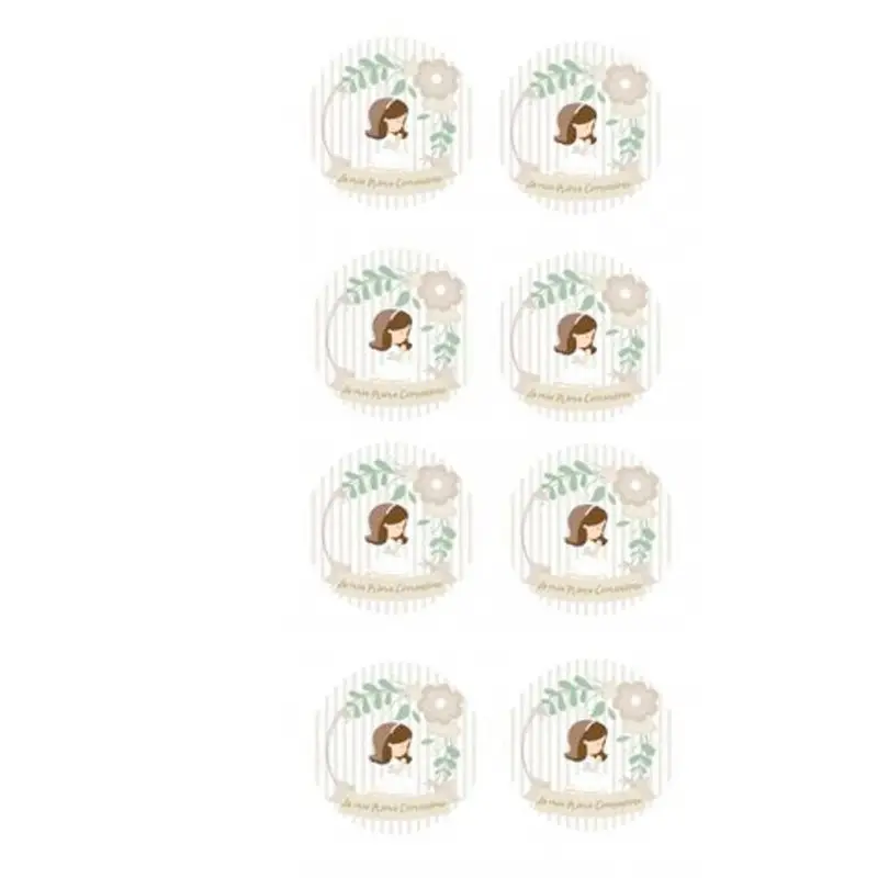 Adesivo tondo Prima Comunione Bimba crema 3,5 cm