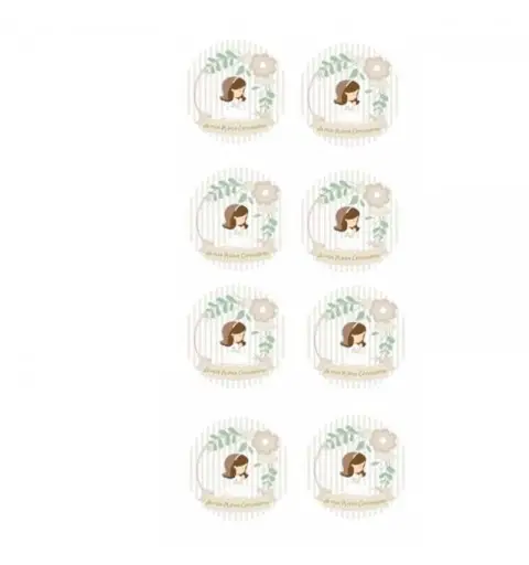 Adesivo tondo Prima Comunione Bimba crema 3,5 cm