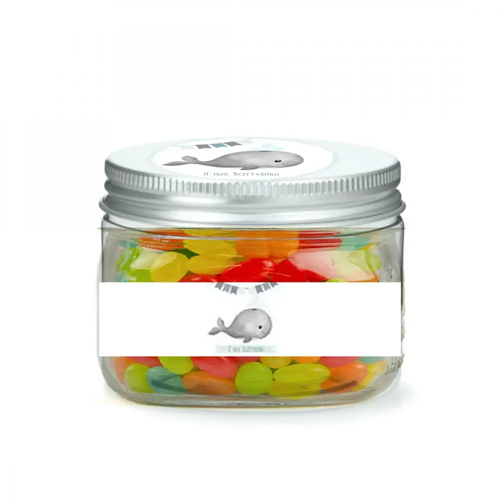 BARATTOLINI BALENA CELESTE BATTESIMO CON JELLY BEANS - 10 PZ