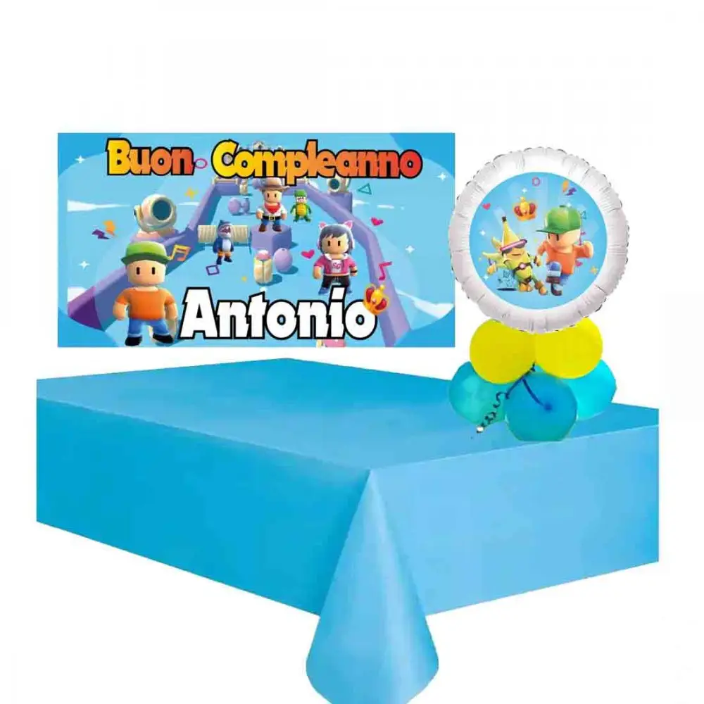 Set allestimento tavola torta Stumble Guys con Banner Personalizzabile