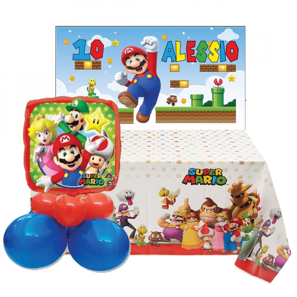 Set allestimento tavola torta Super Mario con Banner Personalizzabile