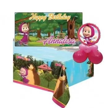 Set allestimento tavola torta Masha e Orso con Banner Personalizzabile