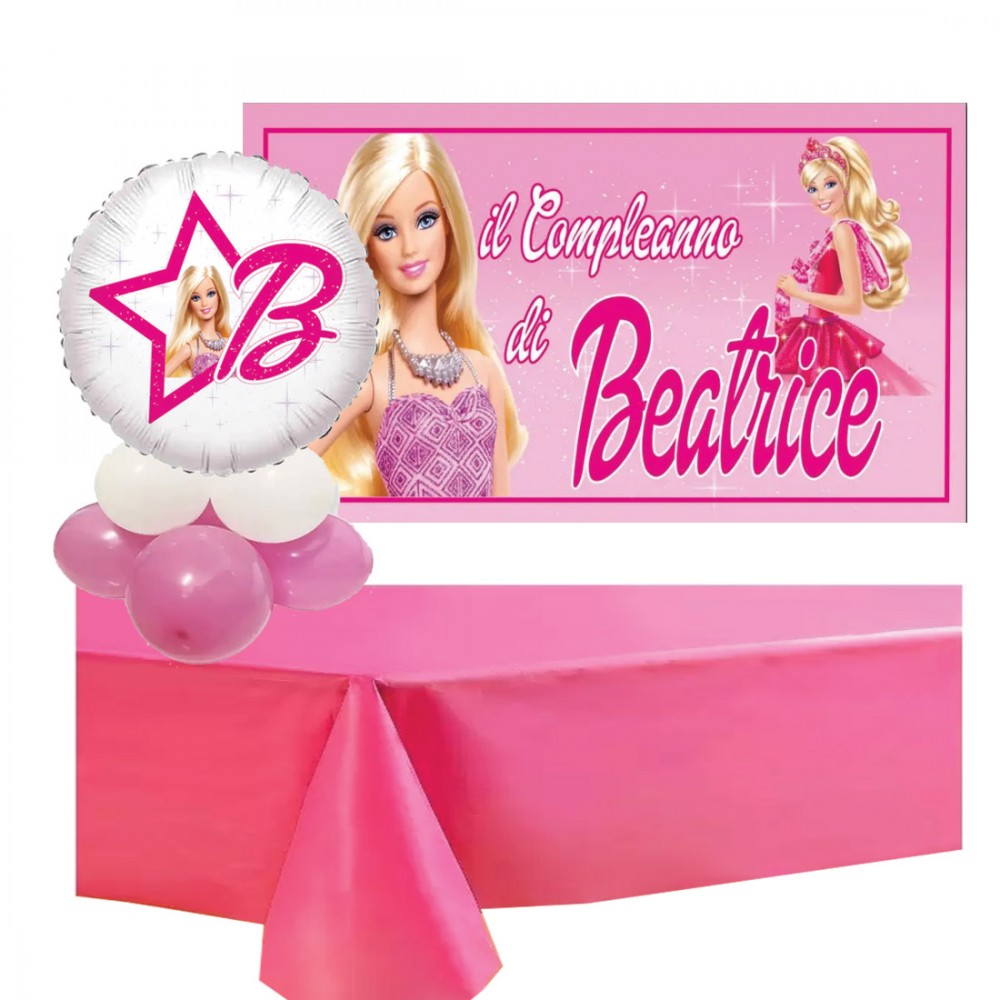 Set allestimento tavola torta Barbie con Banner Personalizzabile