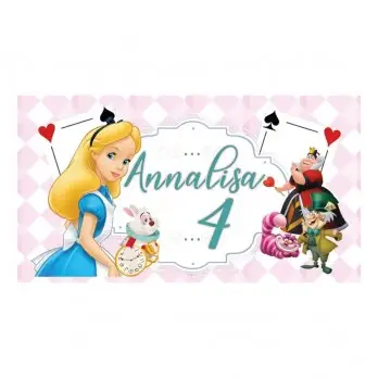 Set allestimento tavola torta Alice nel paese delle meraviglie con Banner Personalizzabile