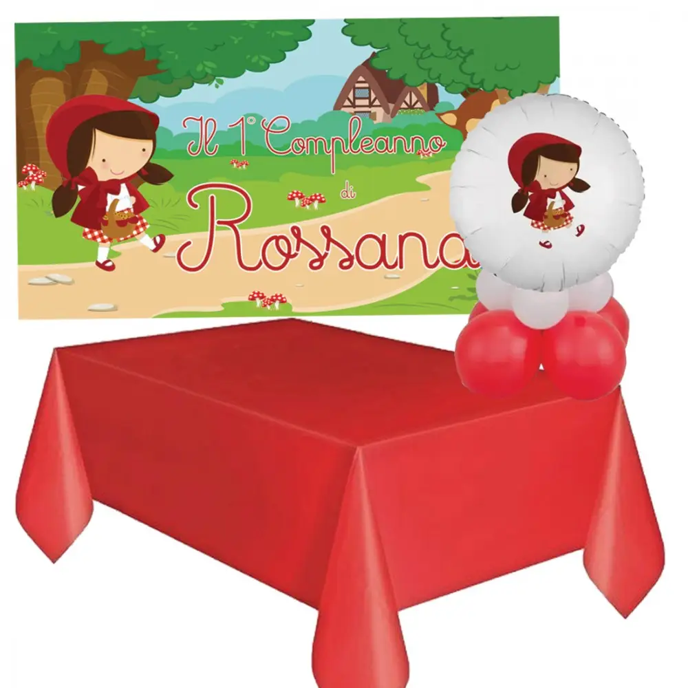 Set allestimento tavola torta Cappuccetto Rosso con Banner Personalizzabile