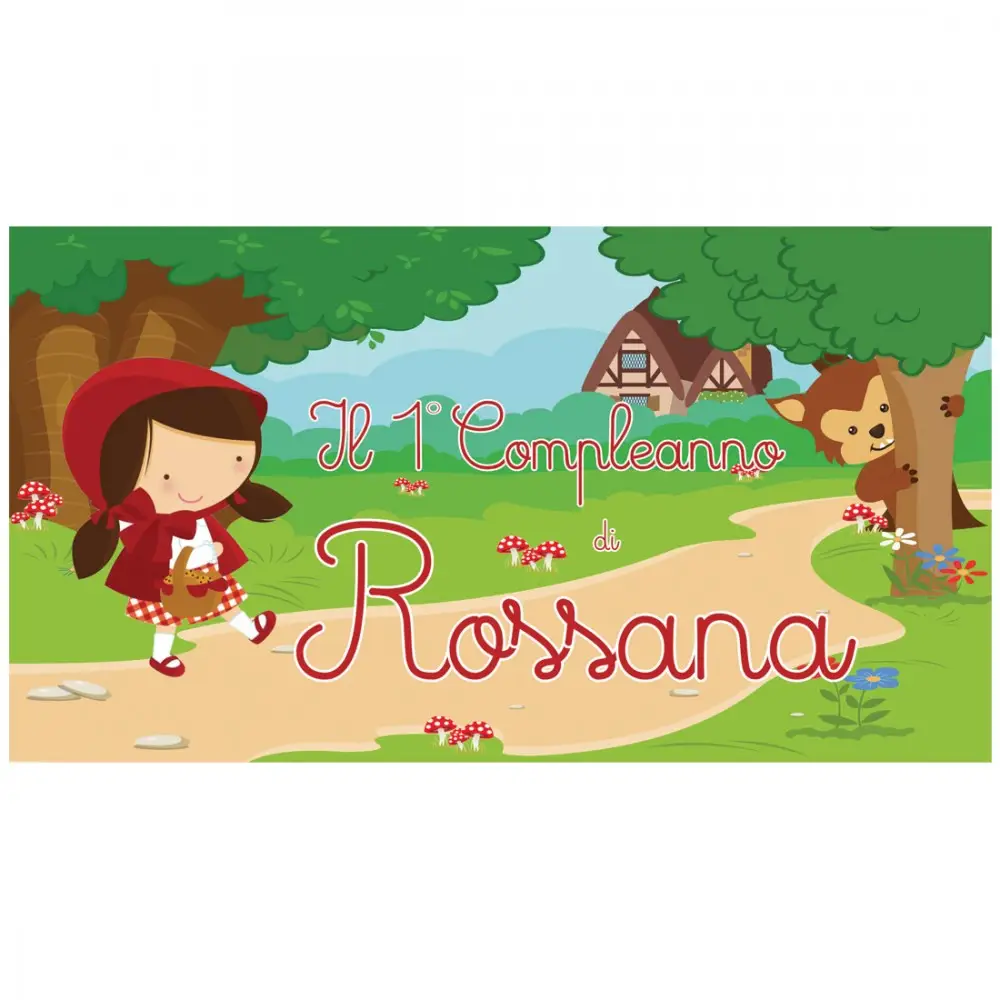 Set allestimento tavola torta Cappuccetto Rosso con Banner Personalizzabile