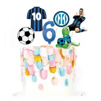Set per Decorazione Torta Inter con 5 Topper Picks e Candelina Numerale