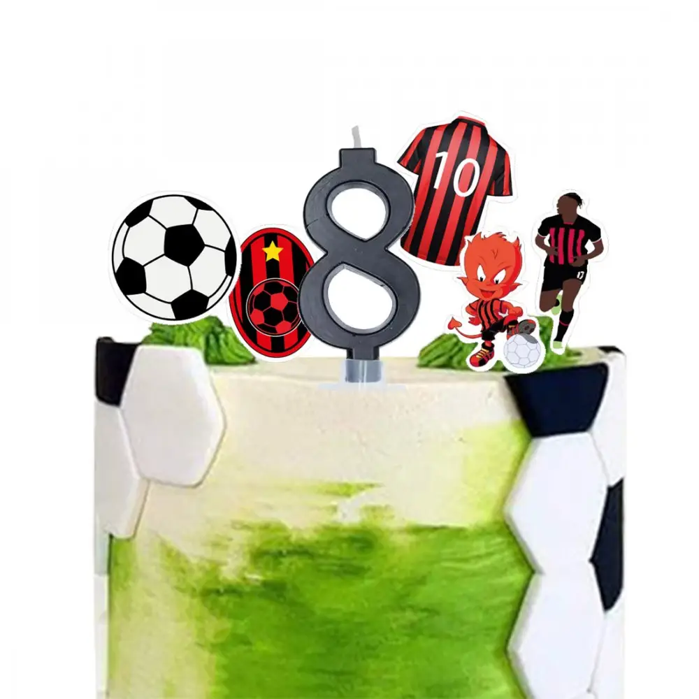 Set per Decorazione Torta Milan con 5 Topper Picks e Candelina Numerale