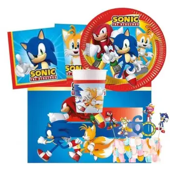 Kit per 8 persone Sonic con picks torta e candelina