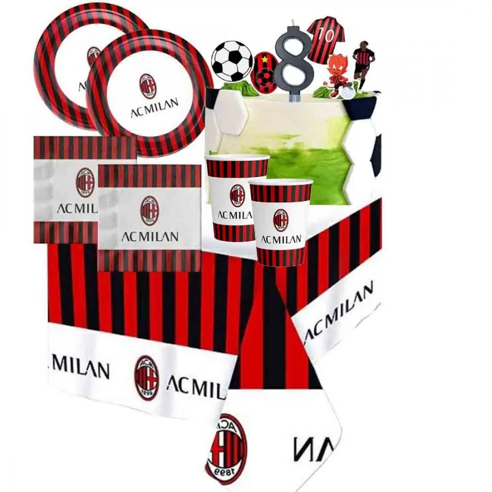 Kit 8 persone Compleanno A.C. Milan con picks torta e candelina