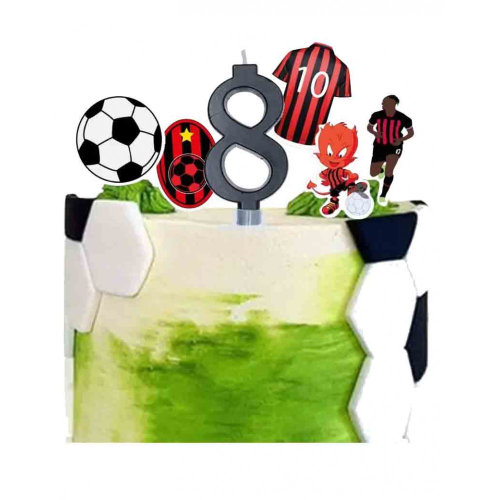 Kit 8 persone Compleanno A.C. Milan con picks torta e candelina