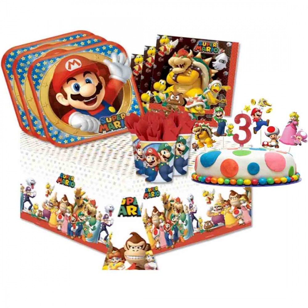 Kit per 8 persone Super Mario con picks torta e candelina
