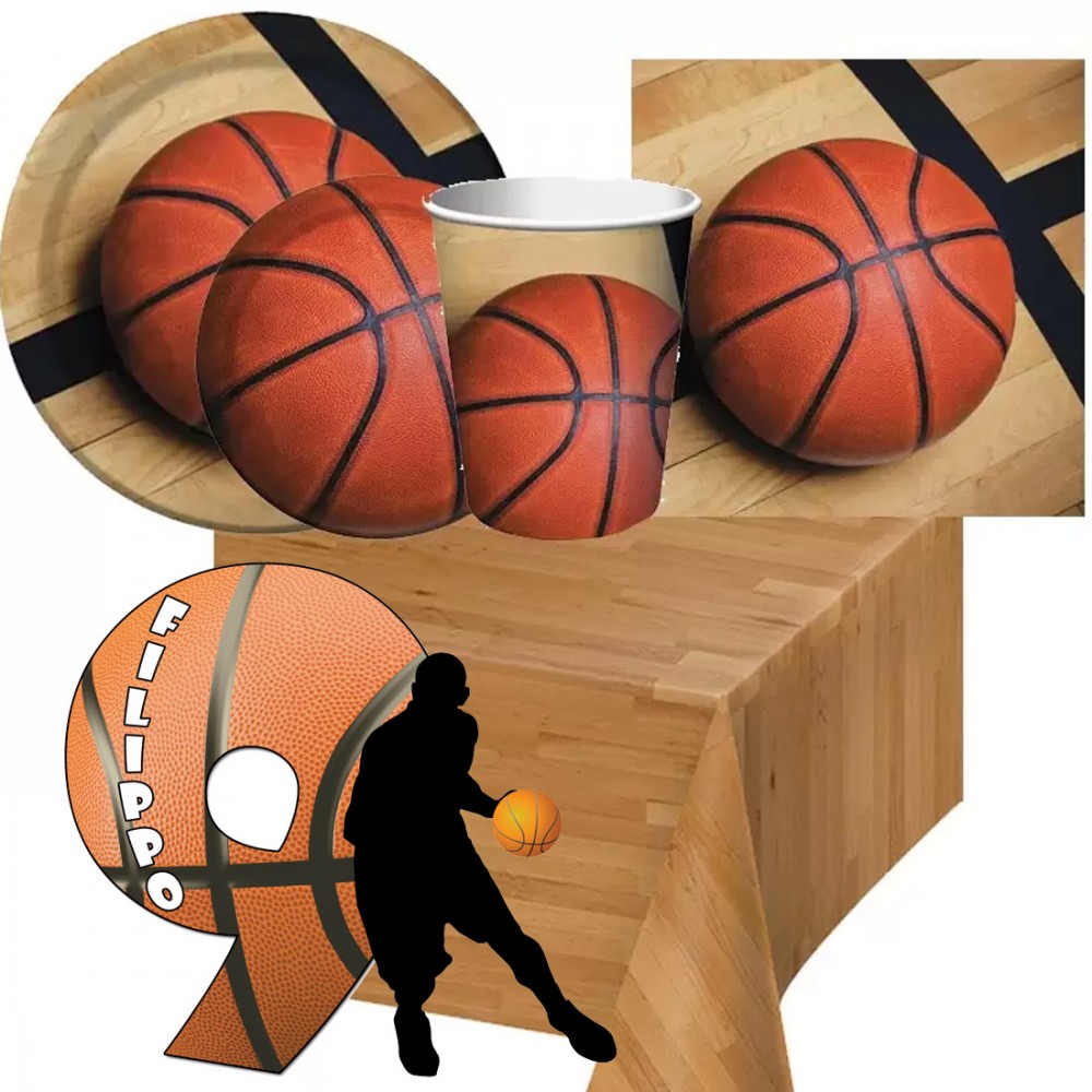 Kit n 81 Addobbi festa Basket per 8 persone con sagoma polistirolo personalizzabile