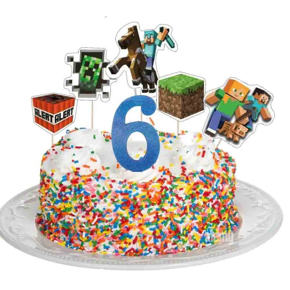 Kit 8 persone Minecraft con picks torta e candelina
