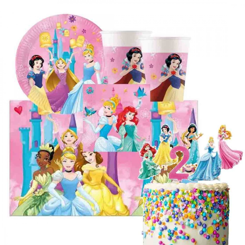 Kit per 8 persone Principesse Disney con picks torta e candelina