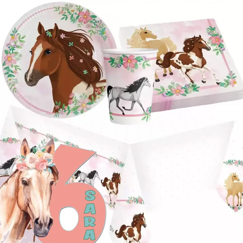 Kit n 81 Addobbi festa Cavalli Beautiful Horses per 8 persone con sagoma polistirolo personalizzabile