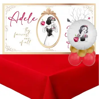 Set allestimento tavola torta Biancaneve la piu bella del reame con Banner Personalizzabile