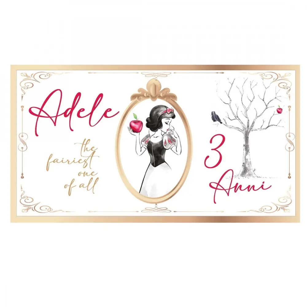 Set allestimento tavola torta Biancaneve la piu bella del reame con Banner Personalizzabile