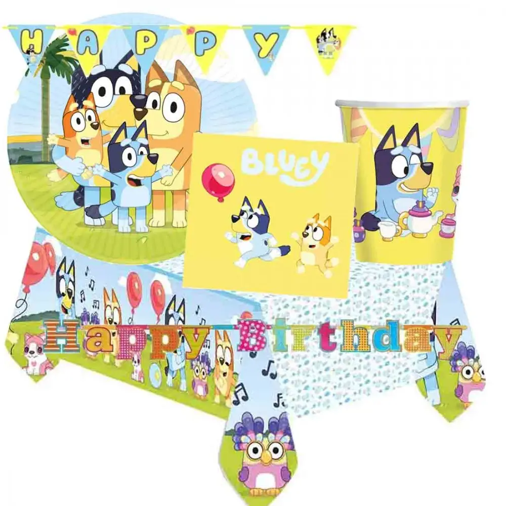 Kit 40 persone Bluey con ghirlanda e bandierine
