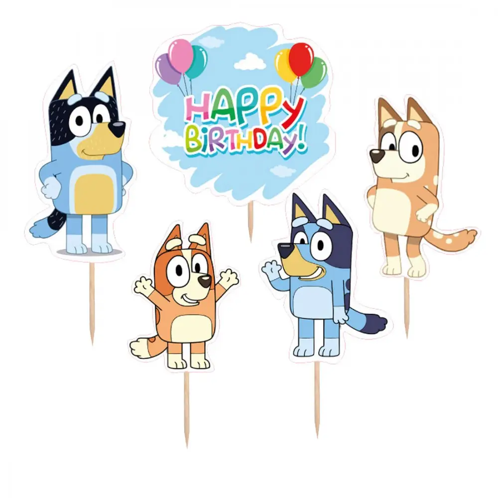 Set per Decorazione Torta Bluey con 5 Topper Picks e Candelina Numerale