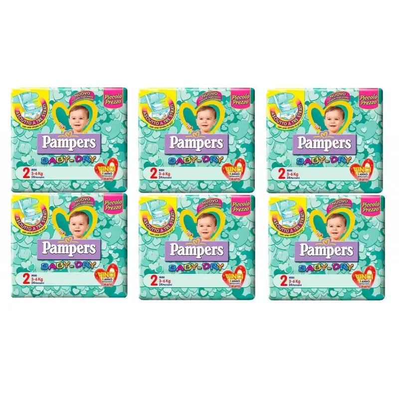 6 PACCHI PANNOLINI PAMPERS BABY DRY TAGLIA 3 120 PEZZI