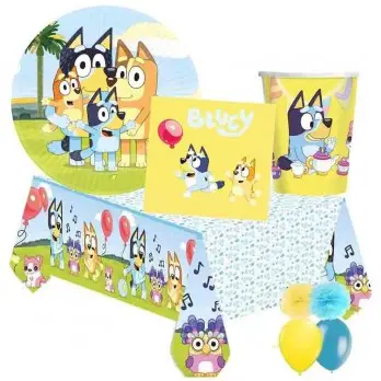 Kit 8 persone Bluey con palloncini e fluffy