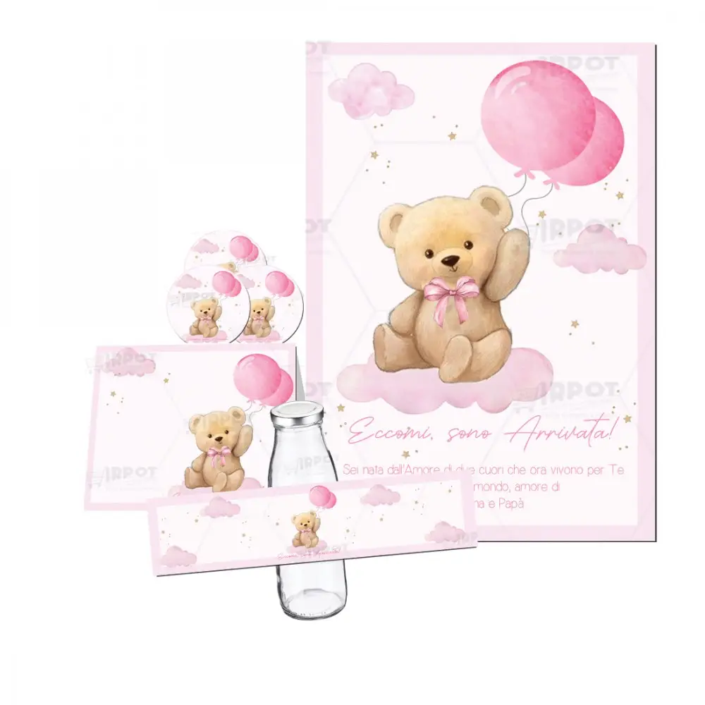 Festa di carta Teddy Rosa per nascita bimba