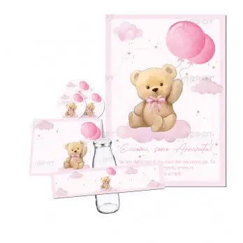 Festa di carta Teddy Rosa per nascita bimba