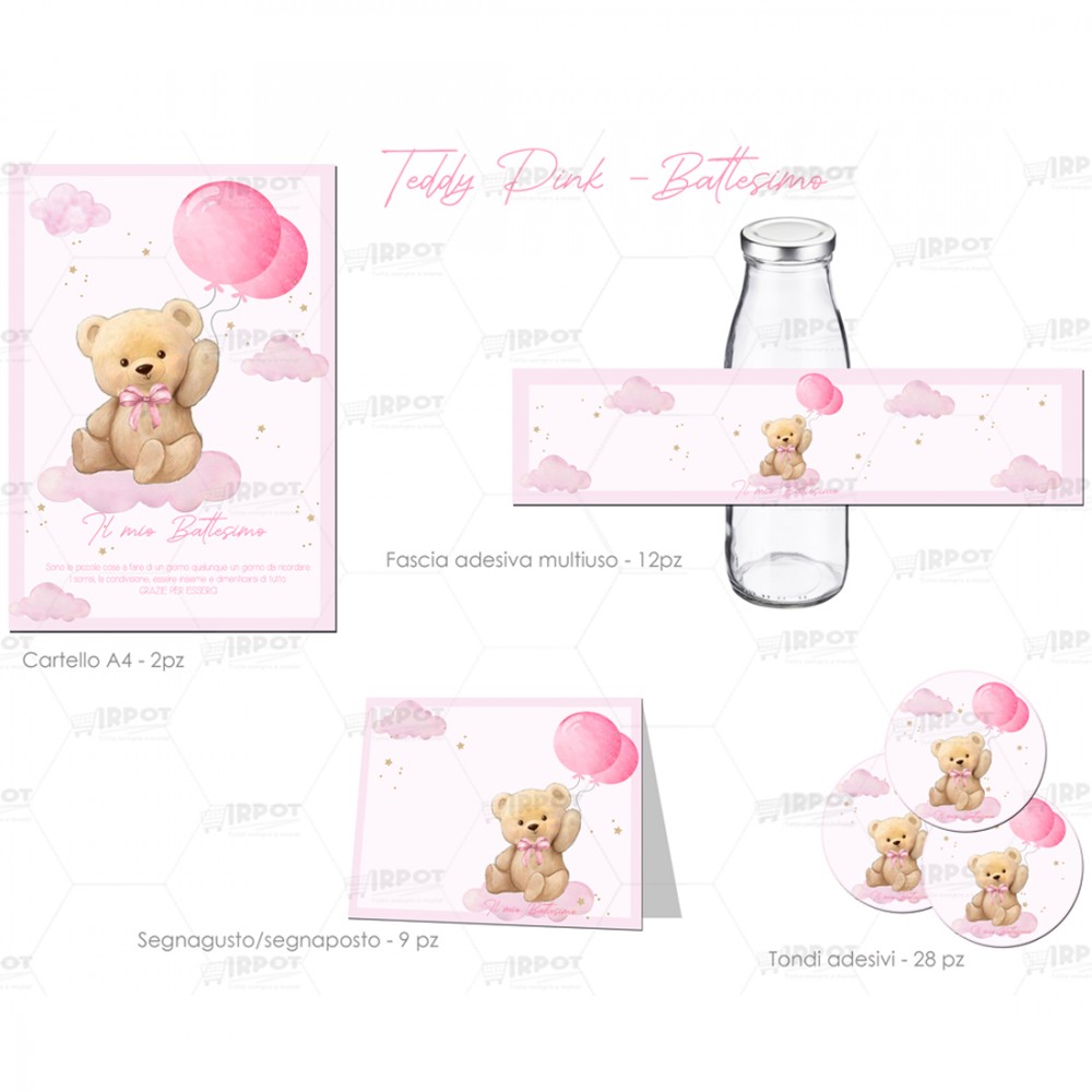 Festa di carta Orsetto Teddy rosa per battesimo