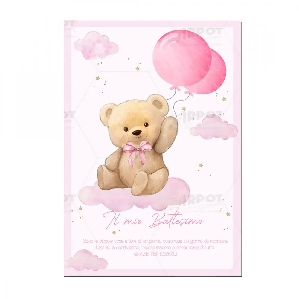 Cartellone di benvenuto orsetta Teddy Rosa per Battesimo