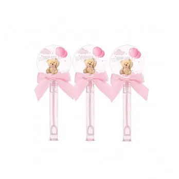 Bolle di sapone cuore battesimo teddy rosa  - 24 Pz