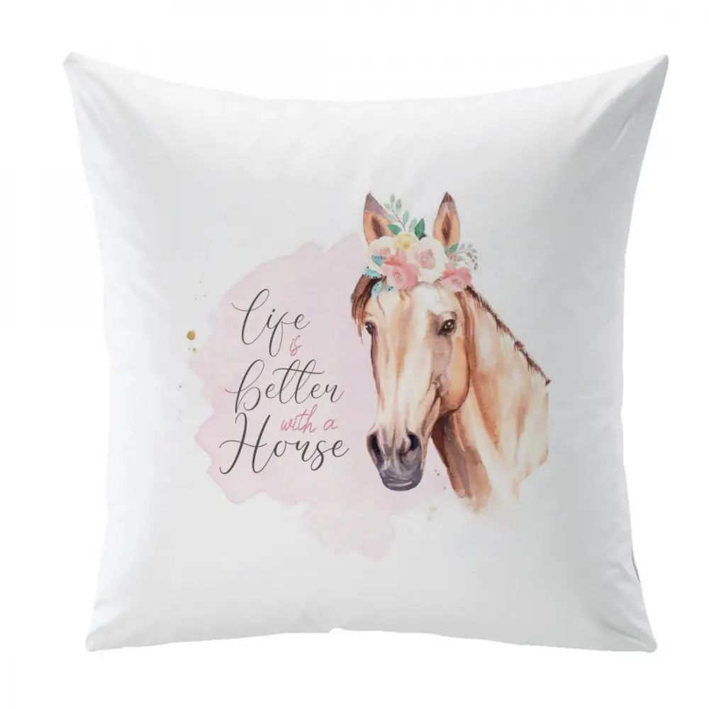 Cuscino quadrato con stampa Beautiful Horses Cavalli Rosa - 1 pz