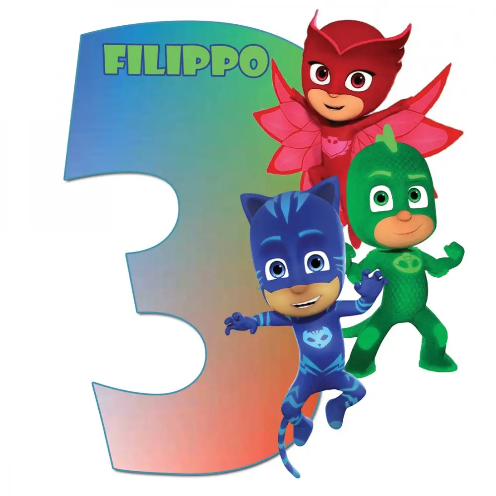 Kit per 8 persone Super Pigiamini Pj Masks con sagoma in polistirolo personalizzabile