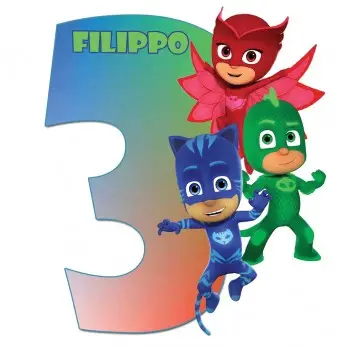 Kit per 8 persone Super Pigiamini Pj Masks con sagoma in polistirolo personalizzabile