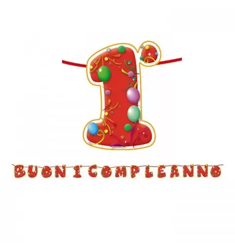 60872 GHIRLANDA FESTONE " BUON 1° COMPLEANNO" 1 ANNO FANTASY ADDOBBO FESTA BABY 