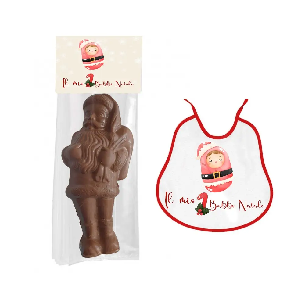 Il Mio Primo Babbo Natale di Cioccolato con Bavetta Personalizzata