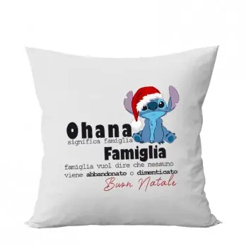 Cuscino quadrato Natalizio Stitch Ohana Personalizzabile - 1 pz