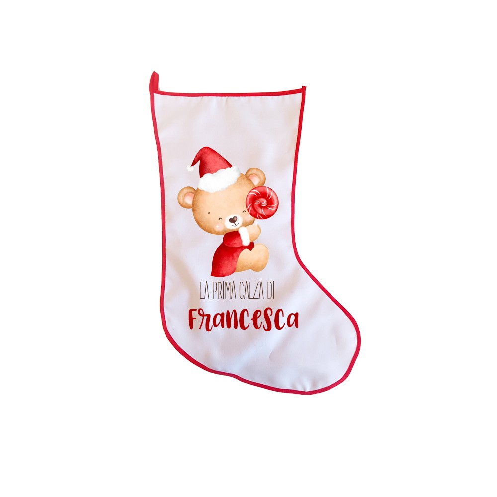 Calza Natalizia Media Personalizzata Ricamata In Rosso - Foto 5